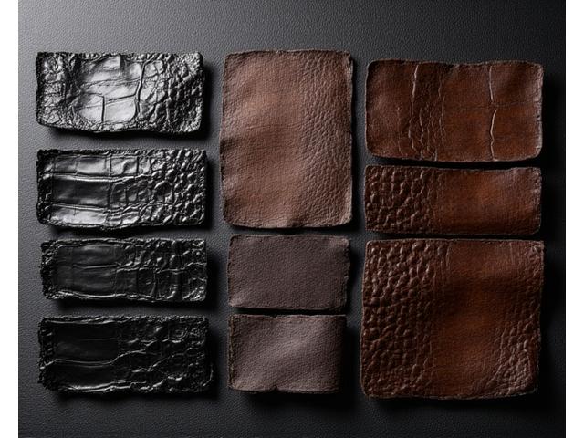 Assortment of exotic leathers: alligator, ostrich, stingray